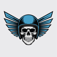 Fototapeta premium Skull wearing helmet with blue wings illustration.