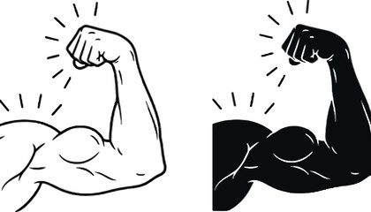 A muscular arm flexing its bicep in silhouette and line art style