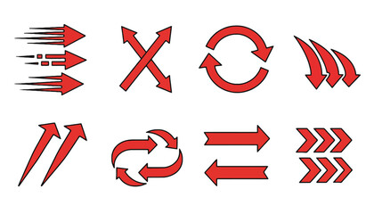 A collection of red arrow icons on a white background silhouette