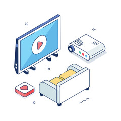 Stylish isometric illustration of valentines day movie night romantic concept