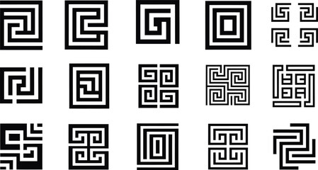 Collection of Black Greek Key and Meander Pattern Designs geometric