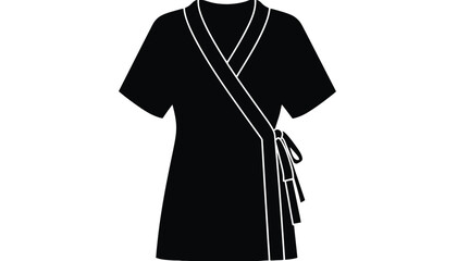 A black silhouette of a short-sleeved wrap dress with white outline