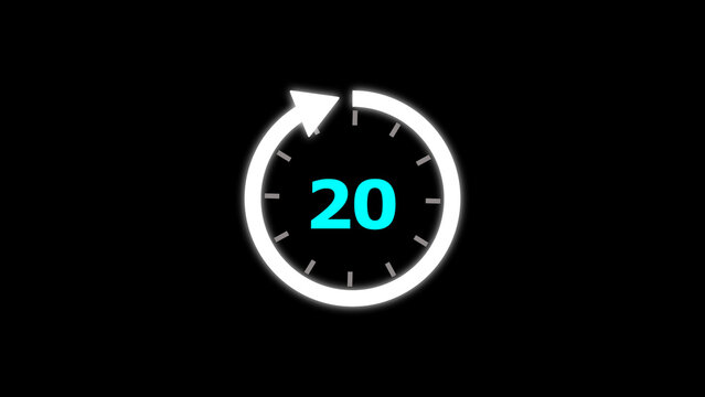 illustration timer icon with 20 min. timer 20 minutes countdown icon. motion graphic arrow Clock 20 minute icon, white background 4k illustration 