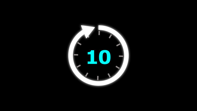 illustration timer icon with 10 min. timer 10 minutes countdown icon. motion graphic arrow Clock 10 minute icon, white background 4k illustration 