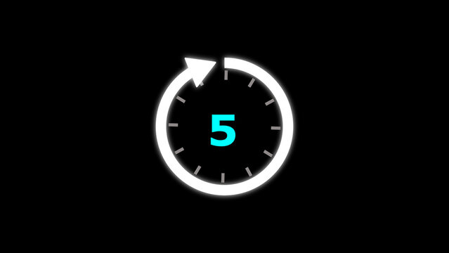 illustration timer icon with 5 min. timer 5 minutes countdown icon. motion graphic arrow Clock 5 minute icon, white background 4k illustration 