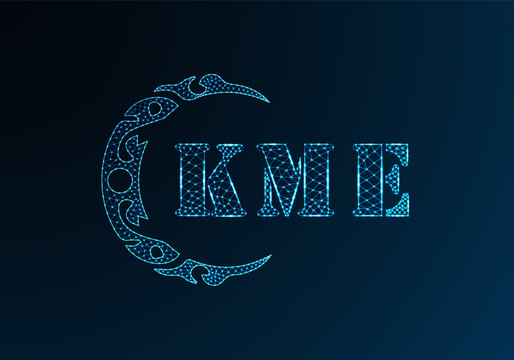 Low poly letter logo KME design. KME letter logo low poly vector design on blue color gradient background. KME logo low poly design