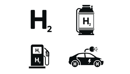 Hydrogen fuel cell electric vehicle charging with H2 tank and pump silhouette