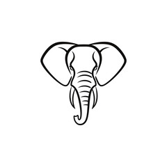 Elegant elephant head in minimalist black line art style