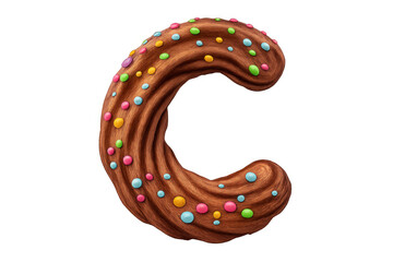 Sweet chocolate letter c with colorful sprinkles. Dessert-themed alphabet character for food, celebration, and education