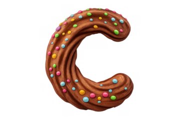 Sweet chocolate letter c with colorful sprinkles. Dessert-themed alphabet character for food, celebration, and education