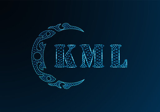 Low poly letter logo KML design. KML letter logo low poly vector design on blue color gradient background. KML logo low poly design