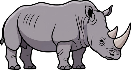 Obraz premium Cartoon rhino with thick grey skin, two horns, and a short tail