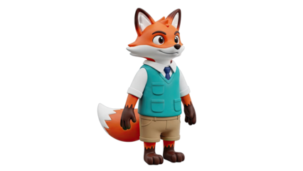 Anthropomorphic Fox Character in Vest and Shorts