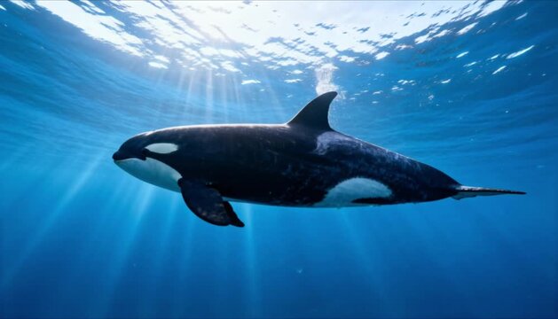 lifelike orca gliding in deep blue ocean perfect for world whale day