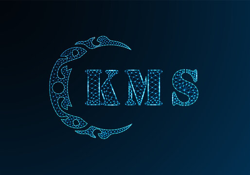 Low poly letter logo KMS design. KMS letter logo low poly vector design on blue color gradient background. KMS logo low poly design