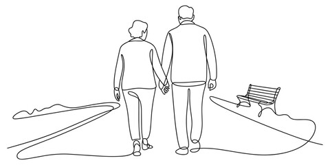 elderly couple continuous one line drawing, Continuous one line drawing of elderly couple graphic. Single line art illustration on the theme of grandfather and grand. © Creative Tania