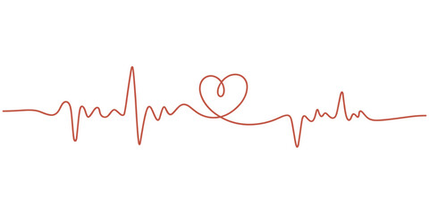 One continuous line Art drawing of hand drawing human heart beat pulse graph image on whiteboard. with white background, Continuous line drawing vector illustration of a heartbeat and heart shape