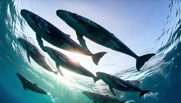 underwater whale migration in cinematic wide ocean perfect for world whale day - Powered by Adobe