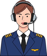Cartoon depiction of an individual in a pilot's uniform with headset