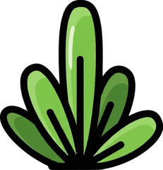 Stylized green plant with a dark outline and light highlights