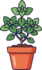 A stylized illustration of a healthy green plant with multiple leaves growing from brown soil in an orange pot