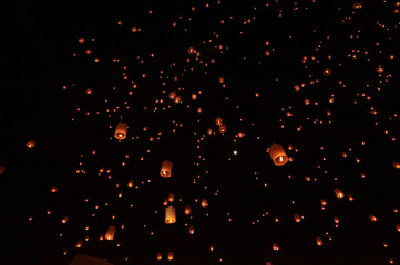 Floating lanterns take place during Thailand's Loi Krathong festival on the night of the full moon.