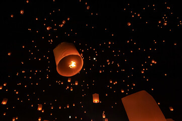 Floating lanterns take place during Thailand's Loi Krathong festival on the night of the full moon.