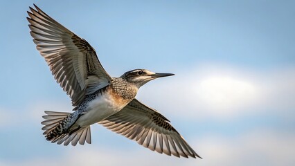 Obraz premium Kingfisher bird in flight against clear blue sky with open wings