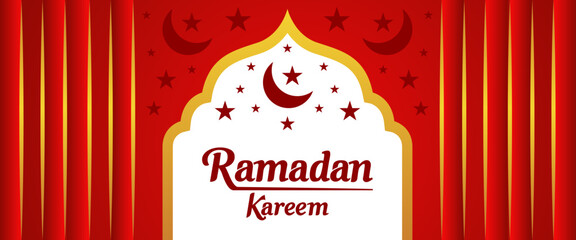Ramadan kareem minimalist vector banner with decorative ramadan kareem typography on islamic background