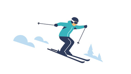 Fototapeta premium Dynamic illustration of an individual skiing down a snow-covered mountain, capturing the thrill and speed of winter sports activity with clean, modern vector graphics