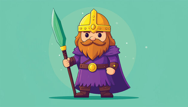 Cartoon Viking Warrior with Spear Ready for Battle Illustration.