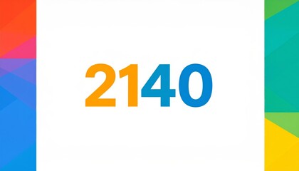 Colorful geometric border with number 2140 in orange and blue.