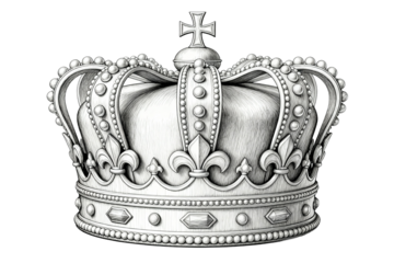 Detailed Sketch of Ornate Royal Crown with Cross