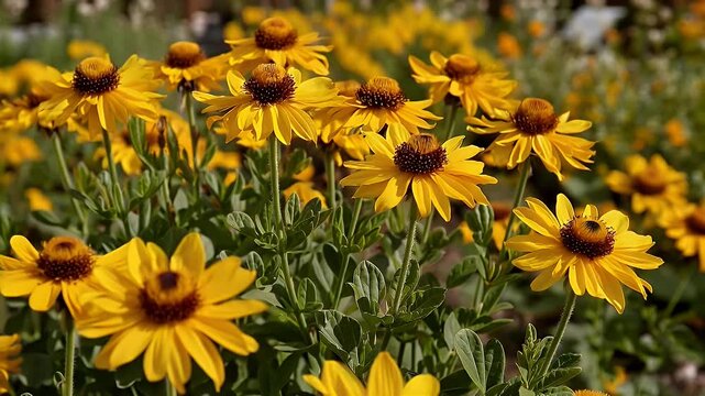 Rudbeckia hirta featuring in a mesmerizing full frame display of vibrant blooms