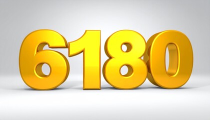 Golden 3D Rendered Number 6180 on White Background.