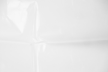 Plastic wrap transparent texture overlay effect. Polyethylene packaging of vinyl wrap or cd cover. Shrink crumpled plastic bag sleeve, package mockup illustration