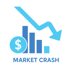 Market Crash Graph with Downward Trend in Blue Color on White Background for Financial Illustration