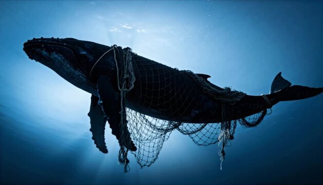 whale silhouette entangled in fishing net conservation perfect for world whale day