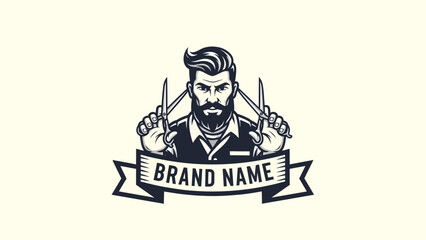 Barber Man Holding Scissors Logo Design.