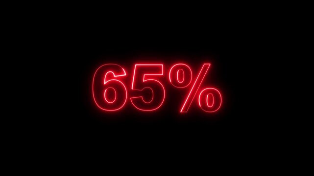 Neon 65 Percent Progress Indicator on Black Background, Mid Progress Concept