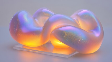 Abstract swirls of iridescent resin with glowing light and embedded flecks