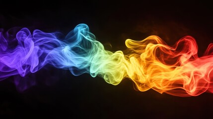 Obraz premium Abstract visualization of colorful smoke swirling and flowing in vibrant rainbow gradients against a dark background