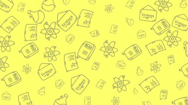 Science themed doodles of beakers, atoms, and grade reports suitable for educational presentations, science blogs, and school materials. Great for science lovers.