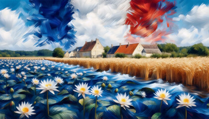 A French flag in impressionist painting style, Ai generated image