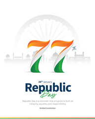 77th Republic Day of India Celebration Design With Tricolor Typography and Ashoka Chakra Background
