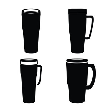 Beverage tumblers and mugs black silhouette icon set vector art Vector