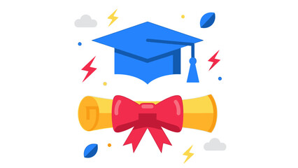 Graduation ceremony illustration with cap and diploma.