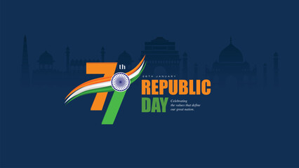 77th Republic Day of India Celebration Design With Tricolor Wave and Ashoka Chakra