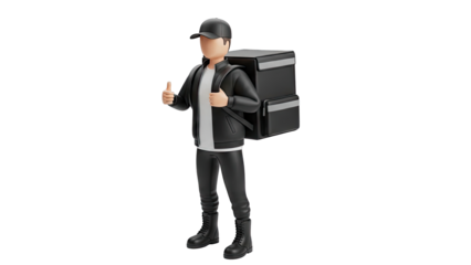 3D Delivery Person with Backpack Giving Thumbs Up