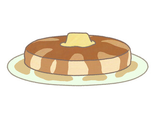 ホットケーキにバターとシロップがかかっているイラスト　お皿付き